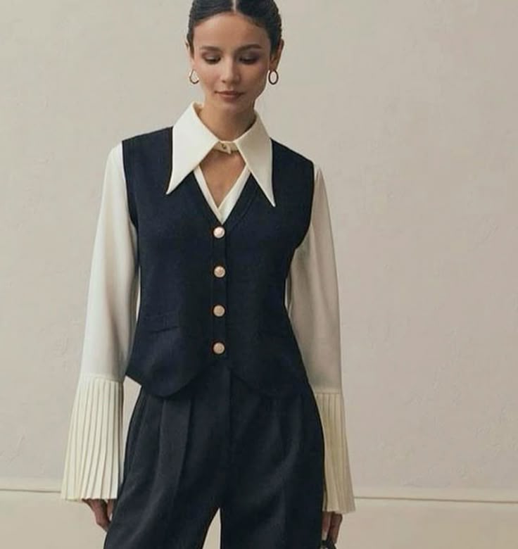 Single-Breasted Tailored Waistcoat | Pleated Wide-Leg Trousers