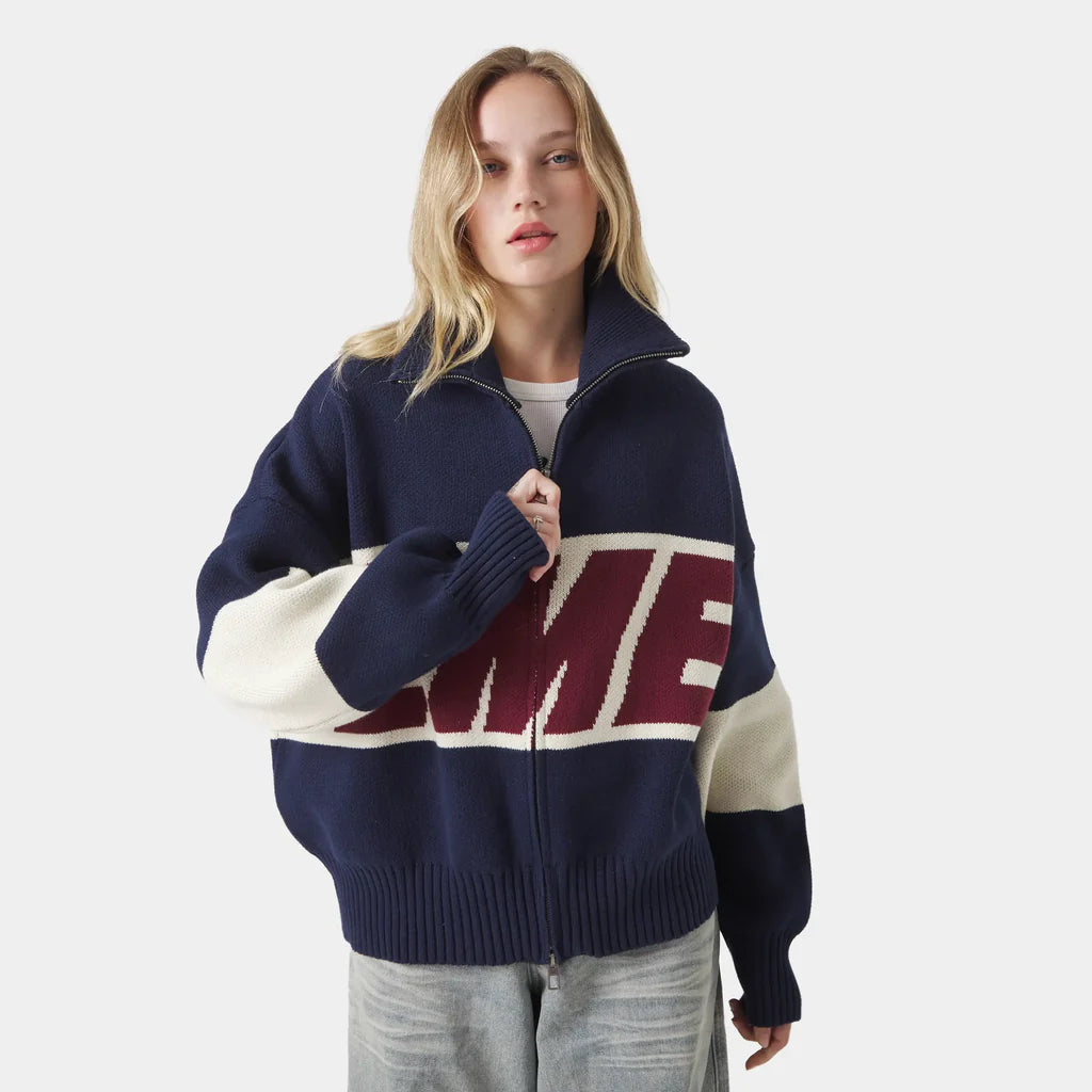 Thrill Navy Zipper Knit