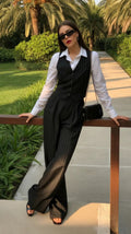 Tailored Pinstripe Waistcoat | High-Waisted Pinstripe Wide-Leg Trousers