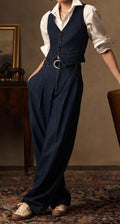 Pleated Wide-Leg Denim Trousers